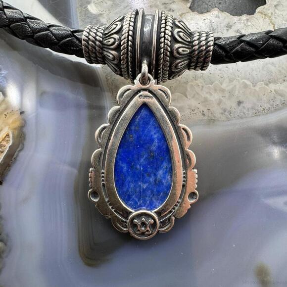 Carolyn Pollack Black Braided Leather Necklace with Teardrop Denim Lapis Pendant - Picture 8 of 10